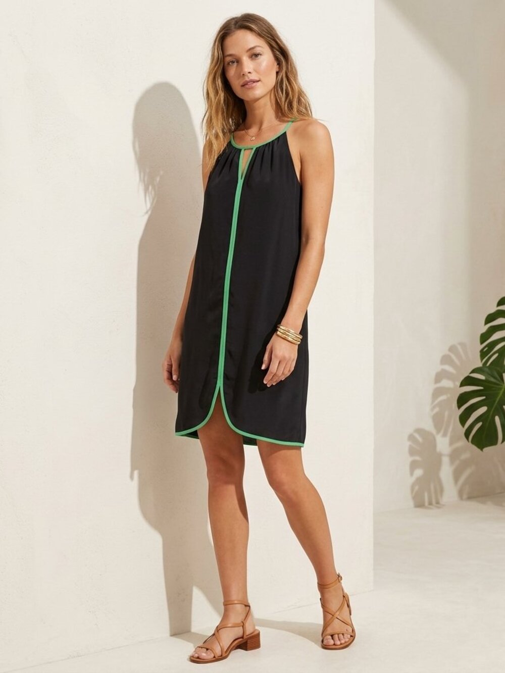 NWT Tori Richard Honolulu Silk Sleeveless Cocoon Dress Black Green